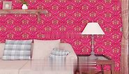 11Yards Luxury Red-Gold Floral Damask Wallpaper Peel and Stick, Vintage Removable Contact Wall Paper Decals for Living Room Furniture, 48.4 Square ft 32.8ft x17.7Inch