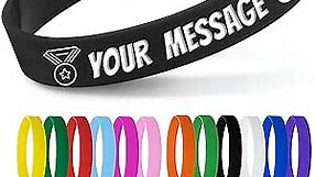 Personalized Silicone Wristbands Bulk with Text Message Custom Rubber Bracelets Customized Rubber Band Bracelets for Events, Motivation,Fundraisers, Awareness,Black