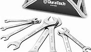 DURATECH Super-Thin Open End Wrench Set, SAE, 8-Piece, Including 1/4", 9/32", 5/16", 3/8", 11/32", 13/32", 7/16", 1/2", 9/16", 11/16", 3/4", 13/16", 7/8", 15/16", 1", 1-1/16", with Rolling Pouch