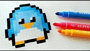 Handmade Pixel Art - How To Draw Kawaii Penguin #pixelart