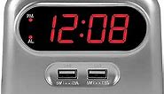 SHARP Digital Alarm Clock with 2 Ultra Fast Charging USB Quick Charge Ports - Twice as Fast as Conventional USB Chargers - Battery Back-up - Easy to Use
