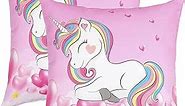 Unicorn Throw Pillow Covers 16"x16" Set of 2 Soft Kids Cute Unicorn Decorative Throw PillowCases for Sofa for Magical Dreamy Horse Pillow Cases Cushion Covers Heart Love Pattern Cushion Cases Pink