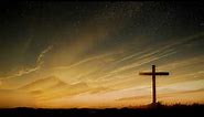 Christian Cross Under Starry Sunset Sky With Flowing Clouds 4K Christian Worship Background Loop