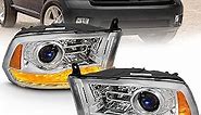 AmeriLite Halogen, led, Projector Car Headlights For 2009-2018 Dodge Ram 1500 2500 3500 Tube Switchback White & Amber Parking Turn Signal, Vehicle Light Assembly, Chrome With Switchback LED