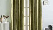 GYROHOME Extra Long Curtains 120 Inch Long for Loft,Faux Silk Room-Darkening Blackout Curtains (Beige Liner) Fully Lined Solid Window Treatment Drapes (2Panel,52x120inch, Grass Green)