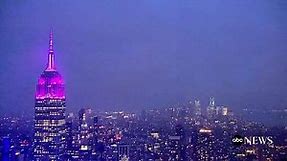 Empire State Building lit purple in honor of Purple Heart Day
