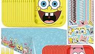 Unique Spongebob Birthday Decorations | Spongebob Party Decorations | Spongebob Party Supplies | Serves 16 Guests | With Banner, Spongebob Tablecloth, Dinner & Cake Plates, Napkins, Forks, Button