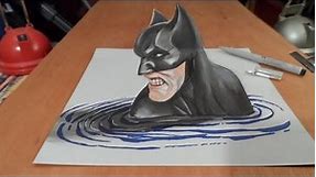 Art Drawing Batman in 3D - How to Draw 3D Batman -Trick Art on Paper
