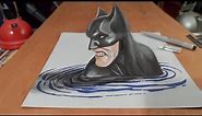 Art Drawing Batman in 3D - How to Draw 3D Batman -Trick Art on Paper