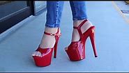 Review Walking Pleaser SKY-309 Red 7 Inch High Heel Platform Shoes Unboxing By Catie