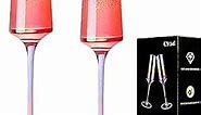 Crystal Champagne Glass Flutes Set of 2 Iridescent, Premium Modern Champagne Glasses, Hand Blown Pearl Classic Champagne Flutes for Elegant Gift(Colorful,7 OZ)