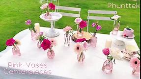 Pink Vase, Bud Vases Set of 12, Small Pink Glass Vases for Flowers Modern Ribbed Glass Bud Vase for Decor Wedding Flower Vase in Bulk Vintage Decor Bridal Shower Centerpieces Home Table Decoration