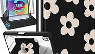 Uppuppy for iPad 10th Generation Case 10.9 Inch Folio Cover with Pencil Holder Women Kids Girls Cute Flower Girly Teens Pretty Black Floral Aesthetic Rotating Stand for Apple iPad 10 Gen Cases 2022