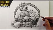 Fruit Basket Drawing Easy with Pencil Shading | Pencil Sketch Drawing Tutorials