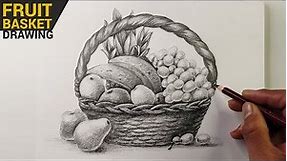 Fruit Basket Drawing Easy with Pencil Shading | Pencil Sketch Drawing Tutorials