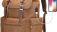 Modoker Mens Canvas Vintage Backpack for Men,Women, Travel Laptop Backpack Fits 17/15.6 Inch Computer & Tablet, Large Bookbag Rucksack Backpack with USB Charging Port, Brown