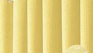 Dynamene Yellow Fabric Shower Curtain - Waffle Weave Textured Heavy Duty Cloth Shower Curtains for Bathroom, 256GSM Hotel Luxury Weighted Bath Curtain Set with 12 Hooks,72x72, Yellow