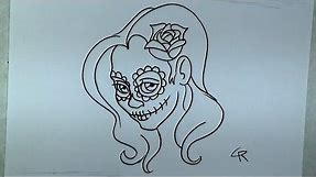 Learn How To Draw and Color A Pretty Sugar Skull Girl -- Part 1 -- iCanHazDraw!