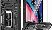 for iPhone 6Plus & 7Plus & 8Plus Case with 2 Glass Screen Protectors,Kickstand Case with Camera Cover & 360°Ring Stand Magnetic Shockproof Military Grade Drop Heavy Duty Protection Men Black