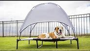 SUPERJARE XLarge Outdoor Dog Bed, Elevated Pet Cot with Canopy, Portable for Camping or Beach