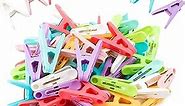 56 PCS Clothespins Plastic Colorful Small Clips, 8 Bright Colors Clothes Drying Line Pegs Mini Clothes Pins Clothesline Crafts Photos Paper Picture Towel Clips Clothes Pin 2 inch（8 Colors）