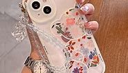 SMAIGE Case Compatible with iPhone 8 Plus/iPhone 7 Plus, Cute Kawaii Flowers Bear Pattern Camera Protector Girly Case with Lovely Wrist Strap Bracelet Chain for Girls and Women (Flower Bear Case)
