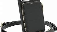 ZVE iPhone 14 Pro Max Wallet Case Crossbody, Card Holder Zipper Phone Case for Women, Purse Cover with RFID Blocking Wrist Strap Gift for iPhone 14 Pro Max, 6.7 inch, 2022- Black
