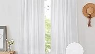 PONY DANCE White Sheer Curtains 96 inches Long - Living Room Window Coverings Natural Linen Blended Sheer Curtain Drapes, 52 Wide Each Panel Western Curtains for Bedroom, 2 Pieces