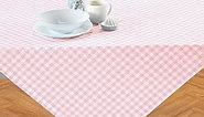 Solino Home Linen Gingham Table Throw 52 x 52 Inch – 100% Pure European Flax Linen Gingham Check Marshmellow Pink Tablecloth – Machine Washable Square Tablecloth for Spring, Summer