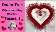 Valentines Day Heart Wreath Tutorial ~ Dollar Tree Valentines Day Wreath DIY ~ Yarn & Ribbon Wreath