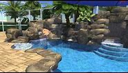 Custom pool with rock waterfall & slide