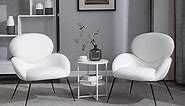 Aimerive White Teddy Accent Chair Set of 2,Upholstered Sherpa Chair,Mid Century Modern Sherpa Accent Chairs with Metal Legs,Cozy Comfy Ivory Teddy Armchair for Living Room,Bedroom,Reading