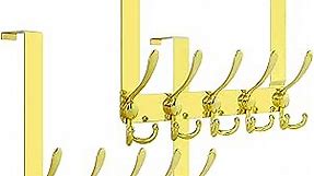 SKOLOO Over The Door Hook - for Doors up to 1-3/4'' Thickness, Pack of 2, Metal Door Hanger with 5 Triple Hooks, Over The Door Hanger for Coats, Hats,Towels, Gold