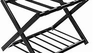 Tangkula Luggage Rack, Folding Metal Suitcase Luggage Stand, Double Tiers Luggage Holder with Shoe Shelf, Luggage Stand for Bedroom, Guest Room, Hotel (Black)