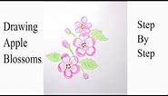 How to Draw and Color Apple Blossom Flower / Drawing Apple Blossoms / Easy Flower drawing