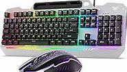 AULA Gaming Keyboard, 104 Keys Gaming Keyboard and Mouse Combo with Rainbow Backlit Quiet Computer Keyboard, All-Metal Panel, Waterproof Light Up PC Keyboard, USB Wired Keyboard for MAC Xbox PC Gamers