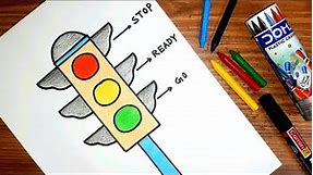 How to draw a TRAFFIC LIGHT so easy way step by step | TRAFFIC SIGNAL drawing |