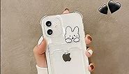 NOHHROY Cute Bear Cartoon Rabbit Shockproof Phone Case for iPhone 11 12 13 14 Pro XS Max X Soft Wallet Cover Card Holder(Rabbit,11promax)