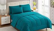 Sweet Home Collection 5 Piece Comforter Set Bag Solid Color All Season Soft Down Alternative Blanket & Luxurious Microfiber Bed Sheets, Teal, Twin