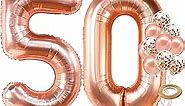 KatchOn, Giant Rose Gold 50th Birthday Balloons - 40 Inch | 50 Balloon Number, Confetti Balloons | 50 Birthday Balloons for 50 and Fabulous Birthday Decorations | 50th Birthday Decorations for Women