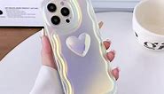 Qokey for iPhone 15 Case 6.1 inch,Cute 3D Love Heart Wave Frame Soft TPU Sparkle Bling Laser Colorful Light Glitter Phone Case for iPhone 15 for Women Girls Purple