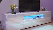 Dextrus Large LED TV stand for 75 inch TVs White High Glossy Media Center with 2 Cabinets and 1 Drawer for Living Room, 70"