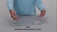 BINO | Stackable Storage Bins, Large - 2 Pack | THE STACKER COLLECTION | Clear Plastic Storage Bins | Built-In Handles | BPA-Free | Containers for Organizing Kitchen Pantry | Multi-Use Organizer Bins