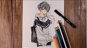 How to Draw a Cute Anime Boy Step by Step | Colored Pencils Drawing