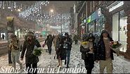 London SNOW Walk ⛄ Finally Snowing Central London 2022 | London Best Christmas Lights tour in Snow