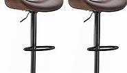 Swivel Bar Stools, Modern PU Leather Adjustable Counter Stool, Barstool with Back and Footrest for Home Kitchen Island, Brown