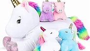 16inch Unicorn Stuffed Animals -Unicorn Gifts for Girls -5 in 1 Plush Mommy Unicorn PlaySet with 4 Babies Unicorns Doll Surprise Toy