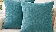 MIULEE Pack of 2 Couch Throw Pillow Covers 18x18 Inch Soft Teal Chenille Pillow Covers for Sofa Living Room Solid Dyed Pillow Cases