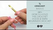 How to Hold the Crochet Hook & Yarn - Beginner Crochet Teach Video #2