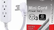 GE 3-Outlet Power Strip Extension Cord with Multiple Outlets 6 Inch Braided Short Cord Extension Cord Grounded Flat Plug Extension Cord UL Listed White 45190